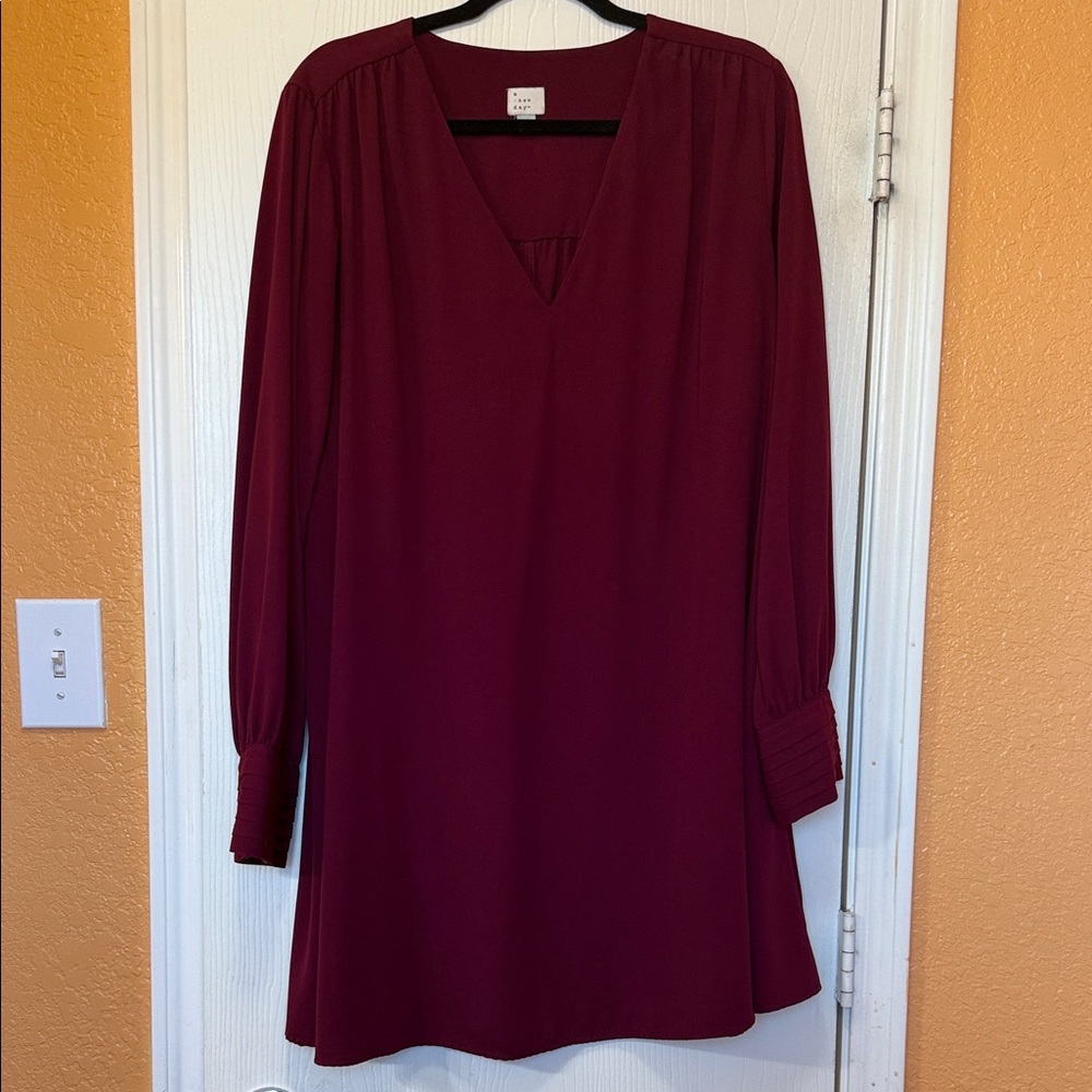 A New Day Burgundy Long Sleeve Dress